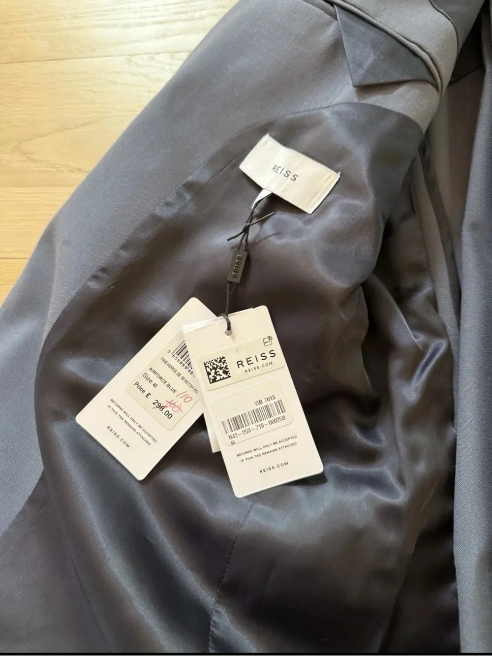 Reiss Airforce Blue Modern Fit Single Breasted Wool Full Suit | NWT | 40R / 32 W